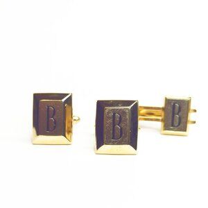 Vintage Swank Gold Tone Cufflinks & Tie Clip Set With Letter B Monogram
